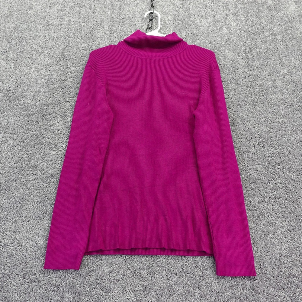 Coldwater Creek Sweater Womens Medium Magenta Ribbed Knit Turtleneck Long Sleeve